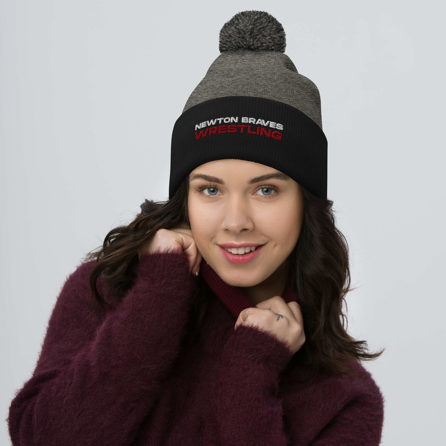 Newton Braves Wrestling Pom-Pom Beanie