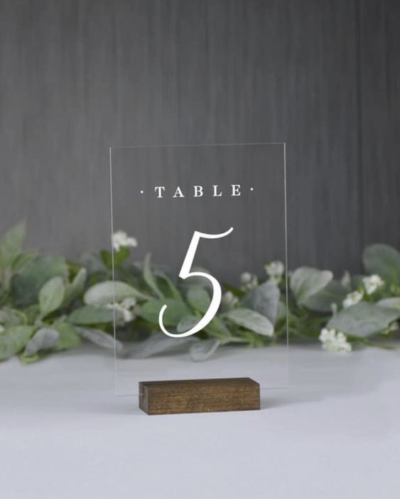Clear Table Number Holder With Wooden Base