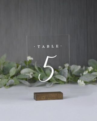Clear Table Number Holder With Wooden Base