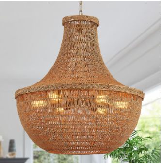 Lamb Shade Rattan Chandelier