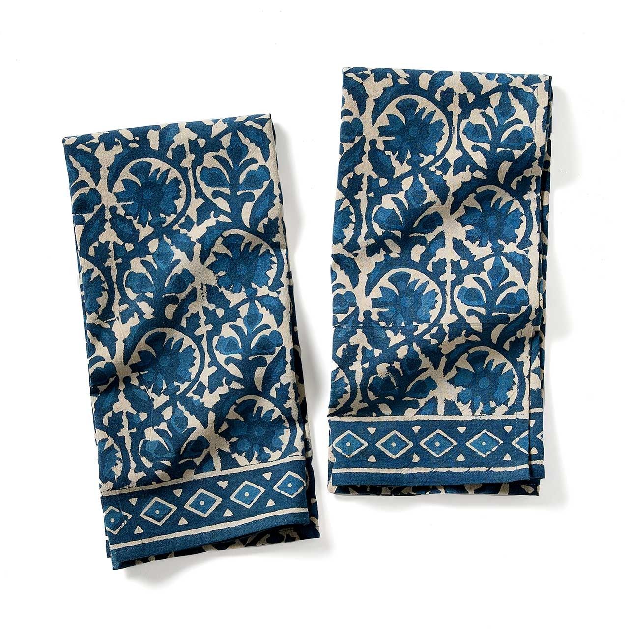 Indigo Dabu Towels S/2