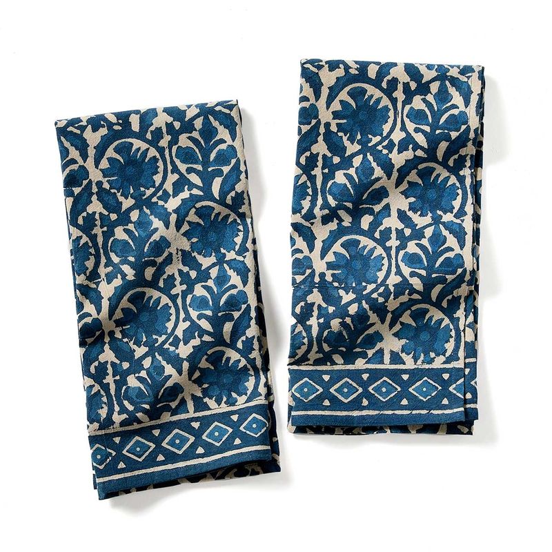 Indigo Dabu Towels S/2