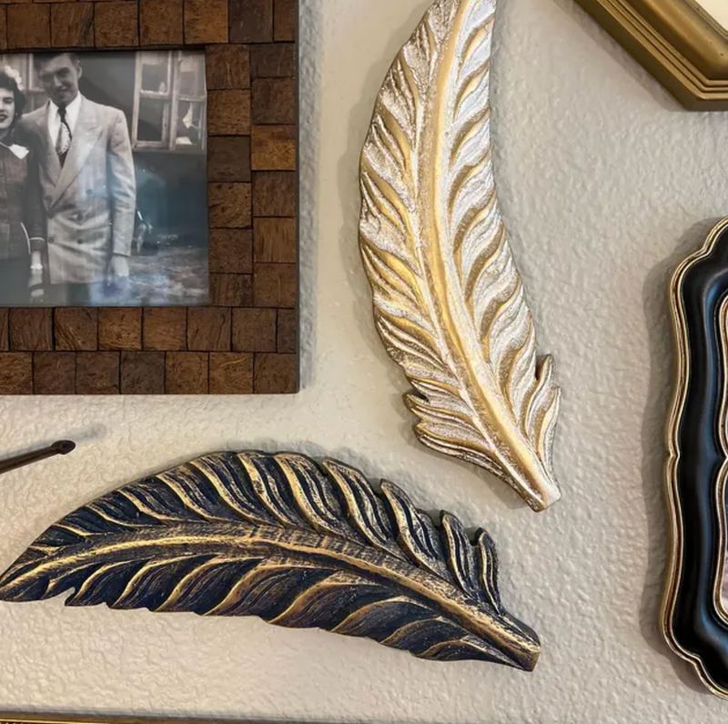 Wooden Feather Art S/2