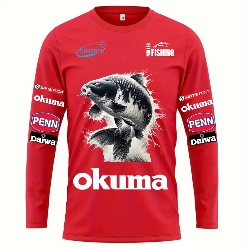 Red Drifit Long Sleeve Fishing Shirt