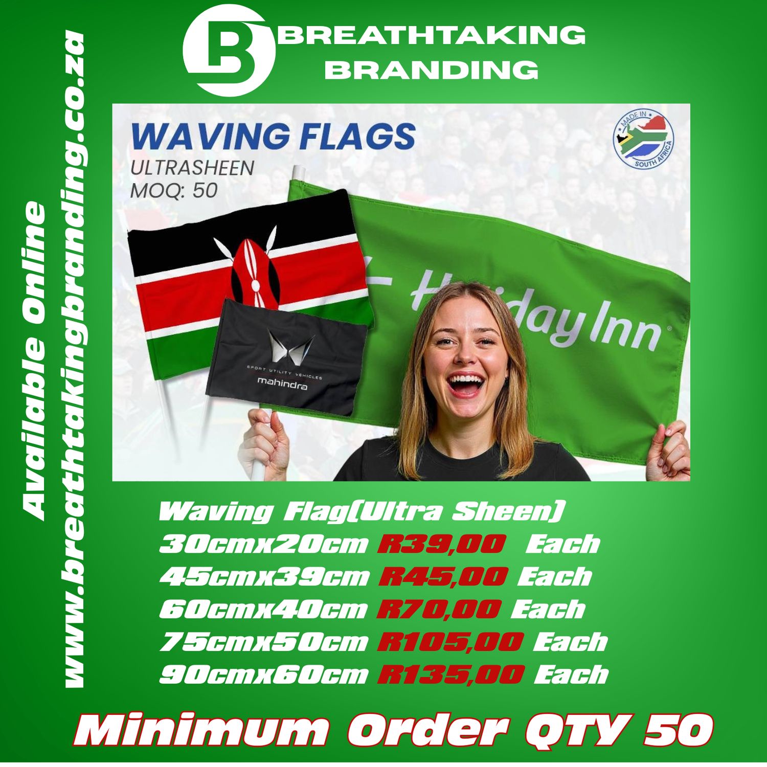 60cmx40cm Waiving Flag (Minimum Order QTY 50)