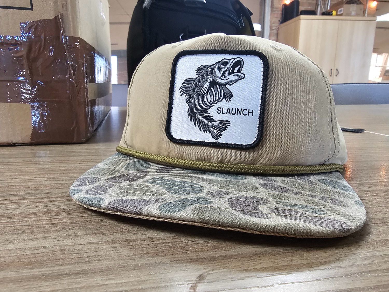 BREATHABLE - Snapback - Khaki with Woven Slaunch Mob Logo BREATHABLE - Snapback - Khaki with Woven Slaunch Mob Logo