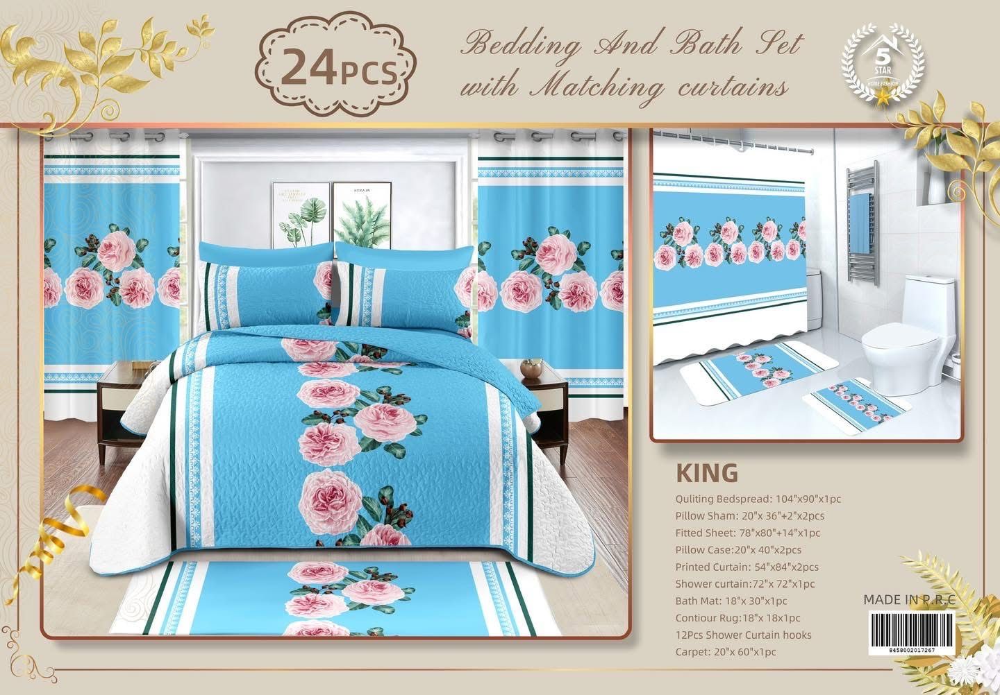 24 Pcs Bedding And Bath Set With Matching Curtains