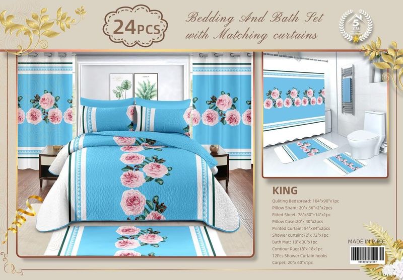 24 Pcs Bedding And Bath Set With Matching Curtains