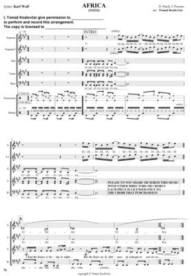 Africa (TOTO), the original acapela SSATTBB score (as YouTube phenomena)