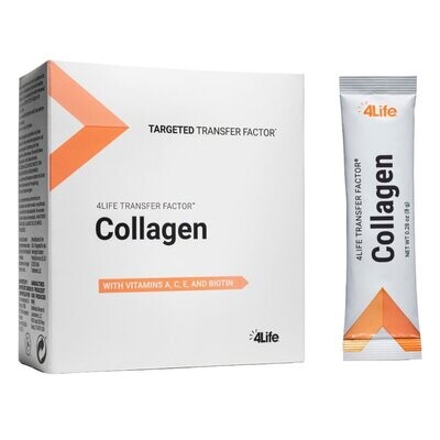 4Life Collageen - vitamine A, C, E en Biotin, Transfer Factor - bloedvaten, botten, huid, haar, tanden - 15 zakjes aardbeien/mango smaak