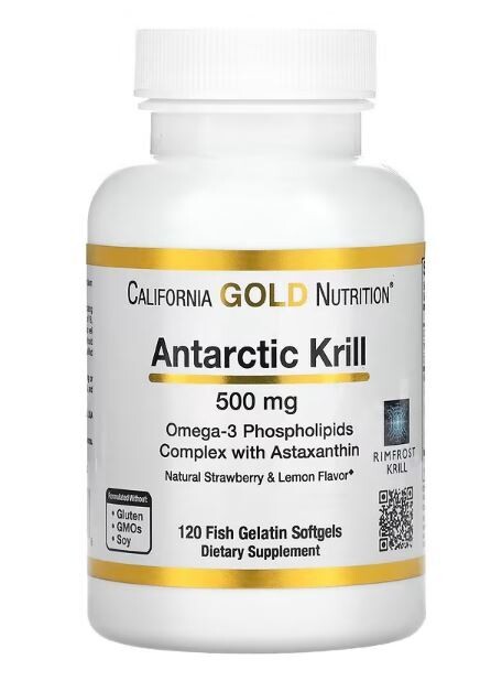 Omega-3 - Visolie - Antarctic Krill - 500mg - Omega-3 Phospholipids complex with Astaxanthin - 120 fish gelatin softgels - California Gold Nutrition