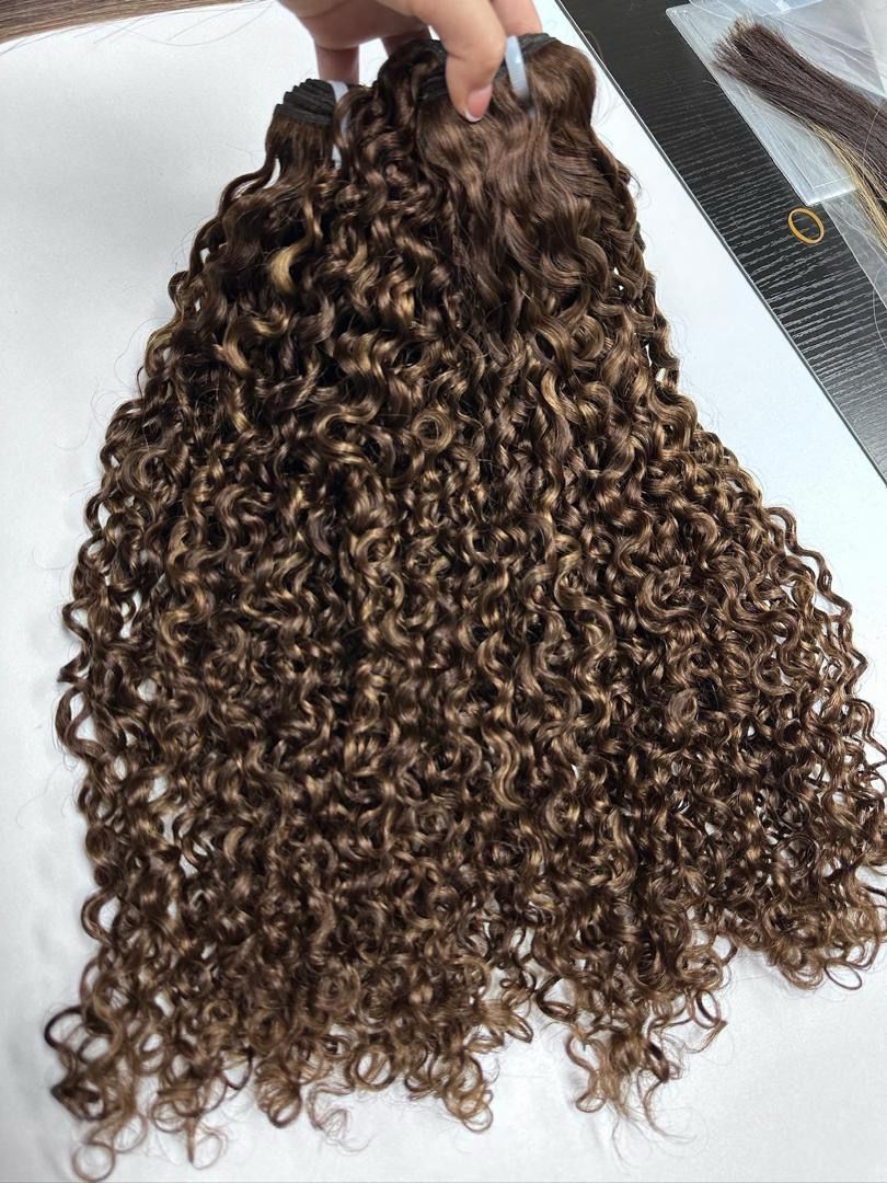 Brown curly hair with highlight 