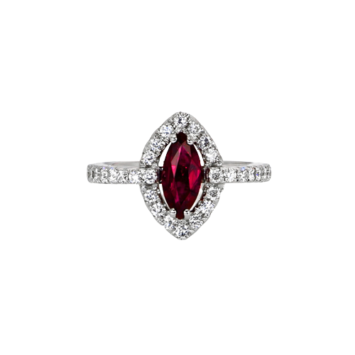 18k white gold 1.01 carat marquise  ruby  with .55ctw VVSI Diamonds