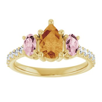 14K Yellow 8x5 mm Pear Citrine with 2 5x3 mm Oval Morganite Engagement Ring with diamond accents