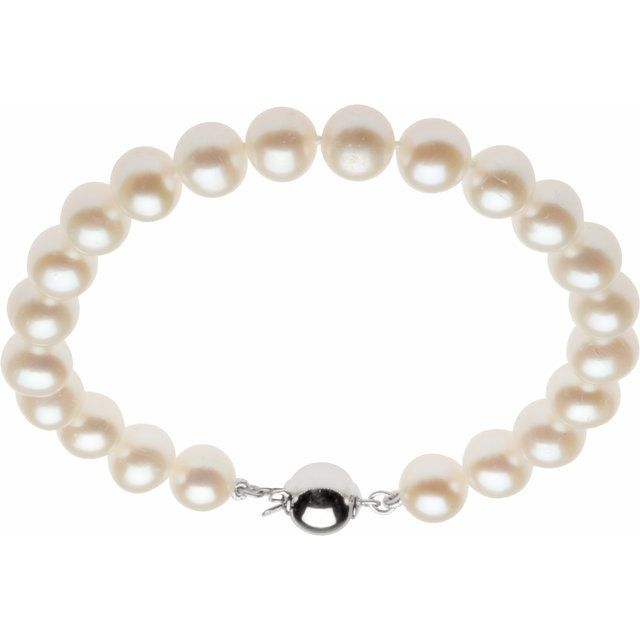 Sterling Silver 8-9 mm Cultured White Freshwater Pearl 7 3/4&quot; Bracelet