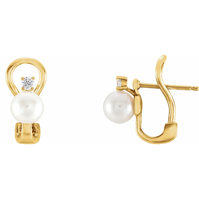 14K Yellow Cultured Freshwater Pearl &amp; 1/8 CTW Natural Diamond Earrings
