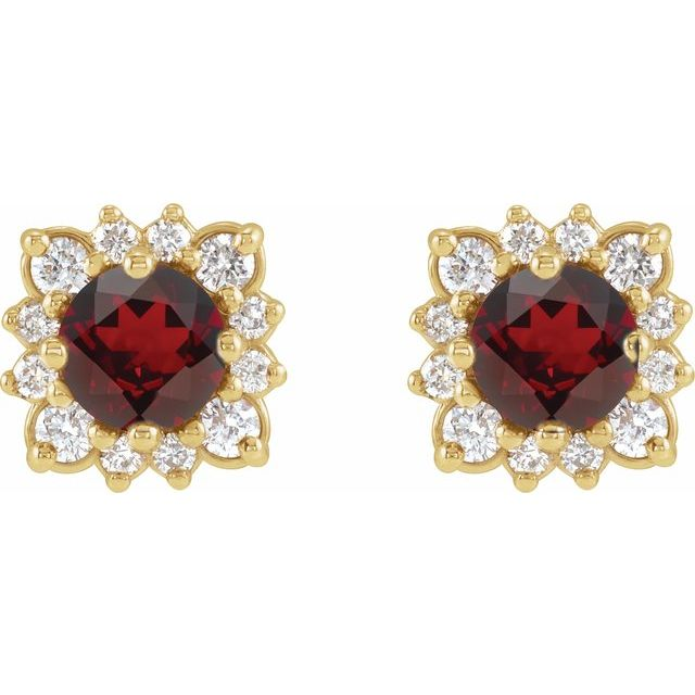 14K Yellow Natural Mozambique Garnet &amp; 1/5 CTW Natural Diamond Halo-Style Earrings