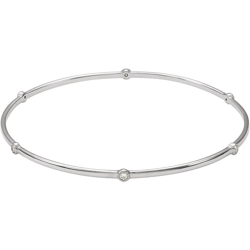 14K White 1/4 CTW Diamond Bezel Set Bangle 8&quot; Bracelet