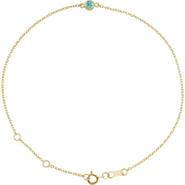 14K Yellow Natural Blue Zircon Bezel-Set Solitaire 6 1/2-7 1/2&quot; Bracelet