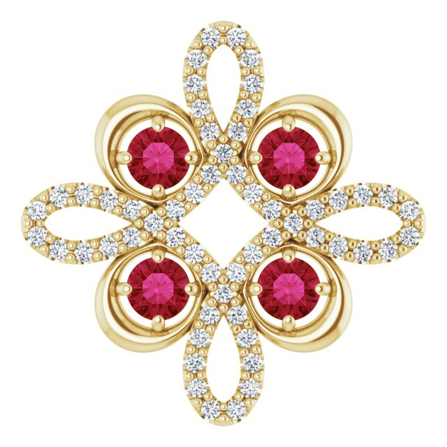4K Yellow Natural Ruby &amp; 1/6 CTW Natural Diamond Clover Pendant
