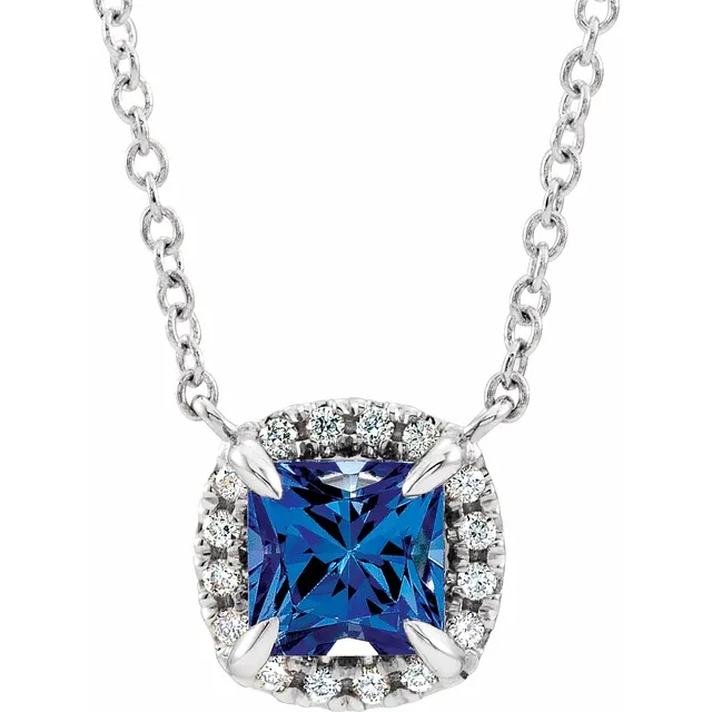 14K Yellow 3.5x3.5 mm Natural Blue Sapphire &amp; .05 CTW Natural Diamond 18&quot; Necklace