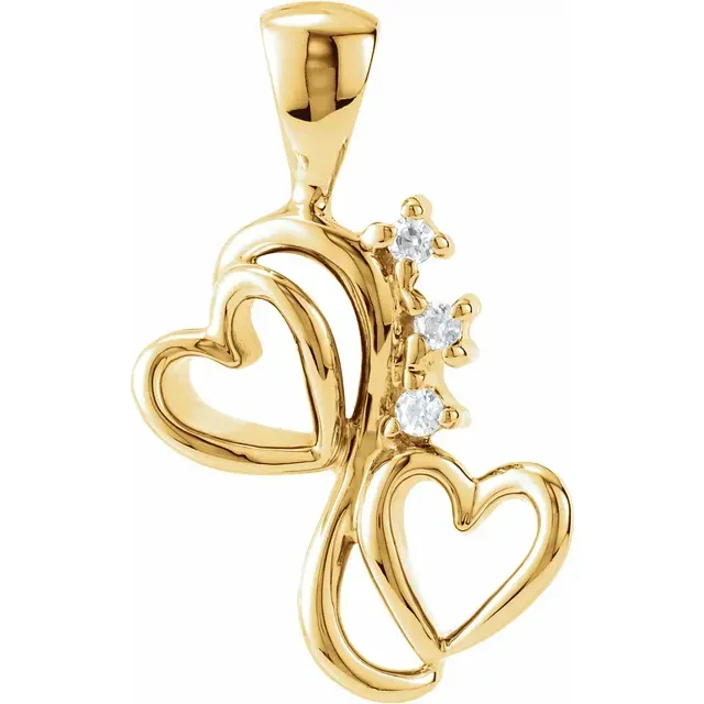 10K Yellow 1.3 mm Round diamond Heart Pendant