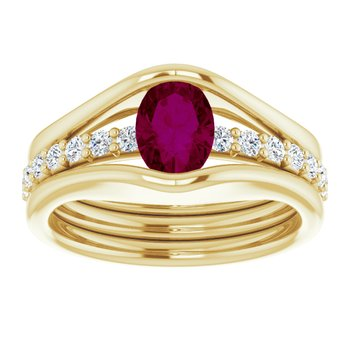 Garnet and Diamond Sidestone Ring in 14kyellow Gold
