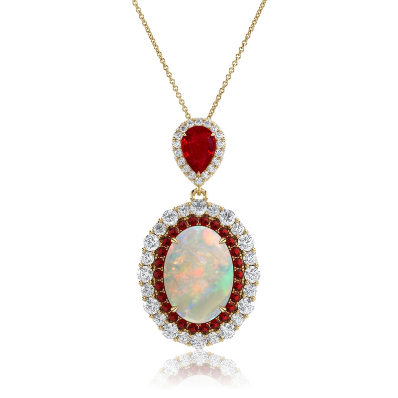 Opal and Ruby Dangle Pendant