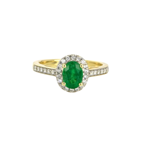 1.11 Ct. Emerald Natural Diamond Pave Ring, 14K Yellow Gold