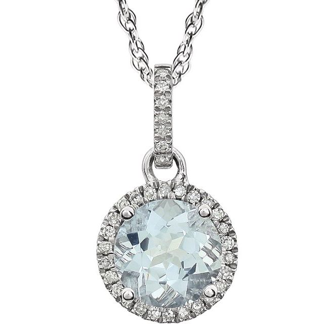 14K White Natural Aquamarine &amp; 1/10 CTW Natural Diamond 18&quot; Necklace