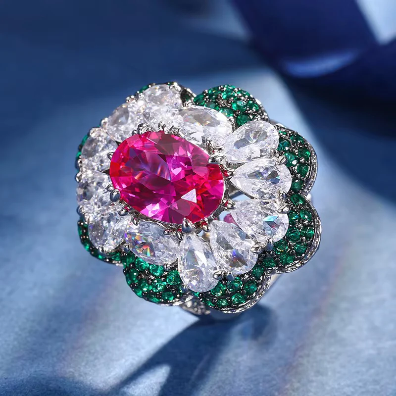 Pink Tourmaline Ring with  White Sapphire and Emerald Halo  *This Item Is Made to order