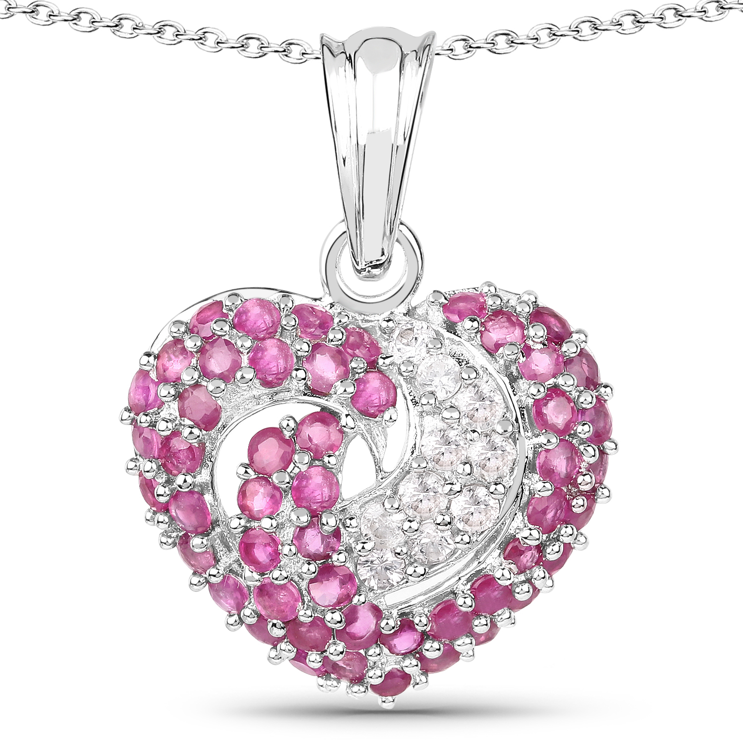 2.65 Carat Genuine Ruby and White Sapphire .925 Sterling Silver Pendant