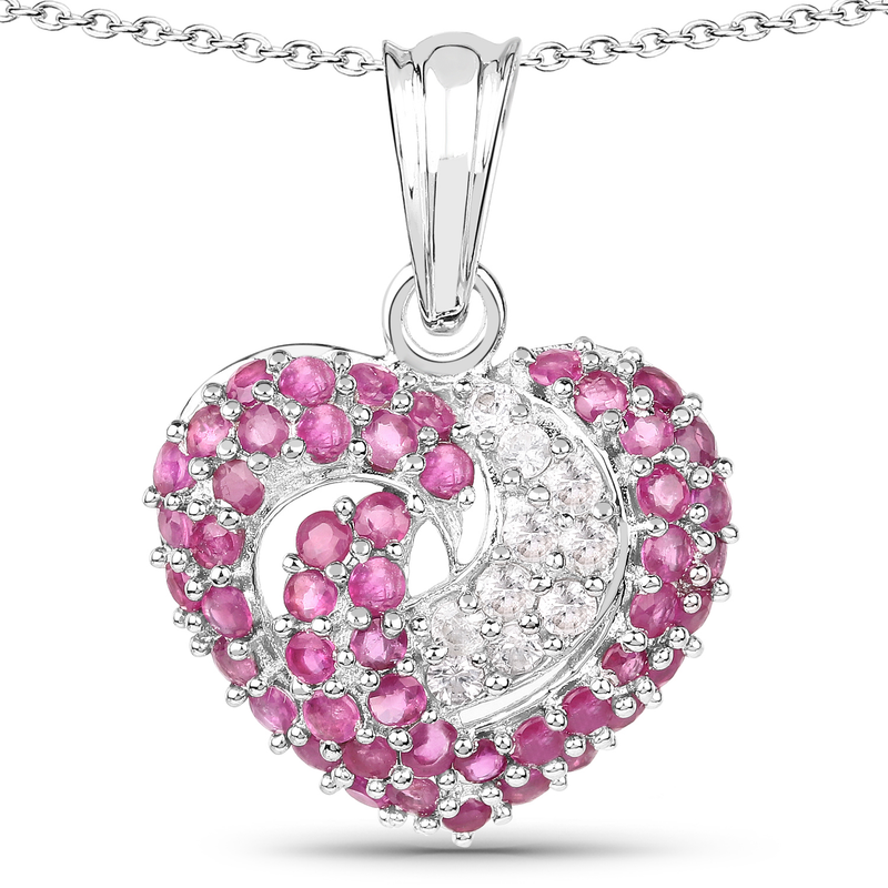 2.65 Carat Genuine Ruby and White Sapphire .925 Sterling Silver Pendant