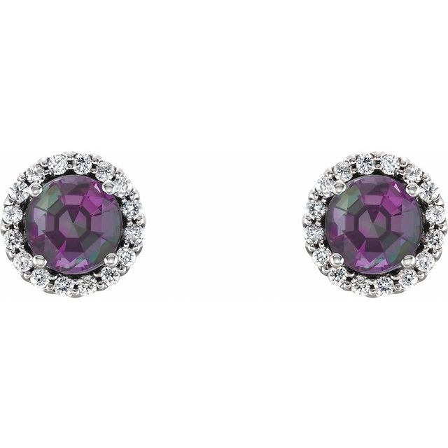 14K White 3.5 mm Natural Alexandrite &amp; 1/10 CTW Natural Diamond Earrings