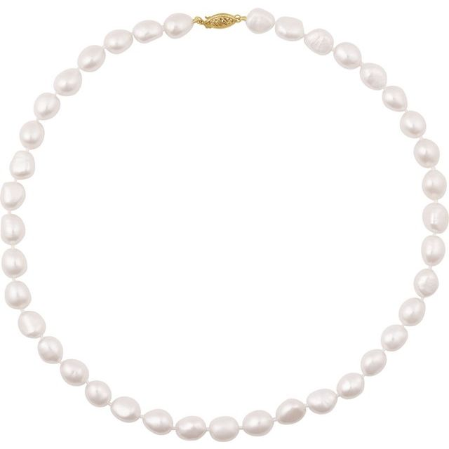 14K Yellow Cultured White Freshwater Pearl 18&quot; Necklace