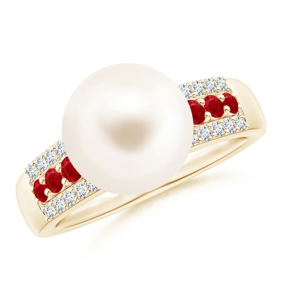 Freshwater Pearl Ring with Rubies and Diamonds