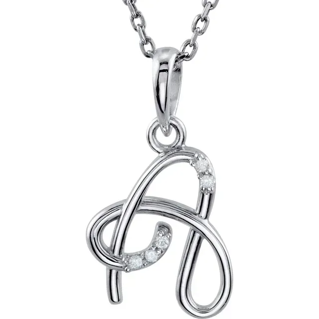 14K White .025 CTW Natural Diamond Initial A 18&quot; Necklace