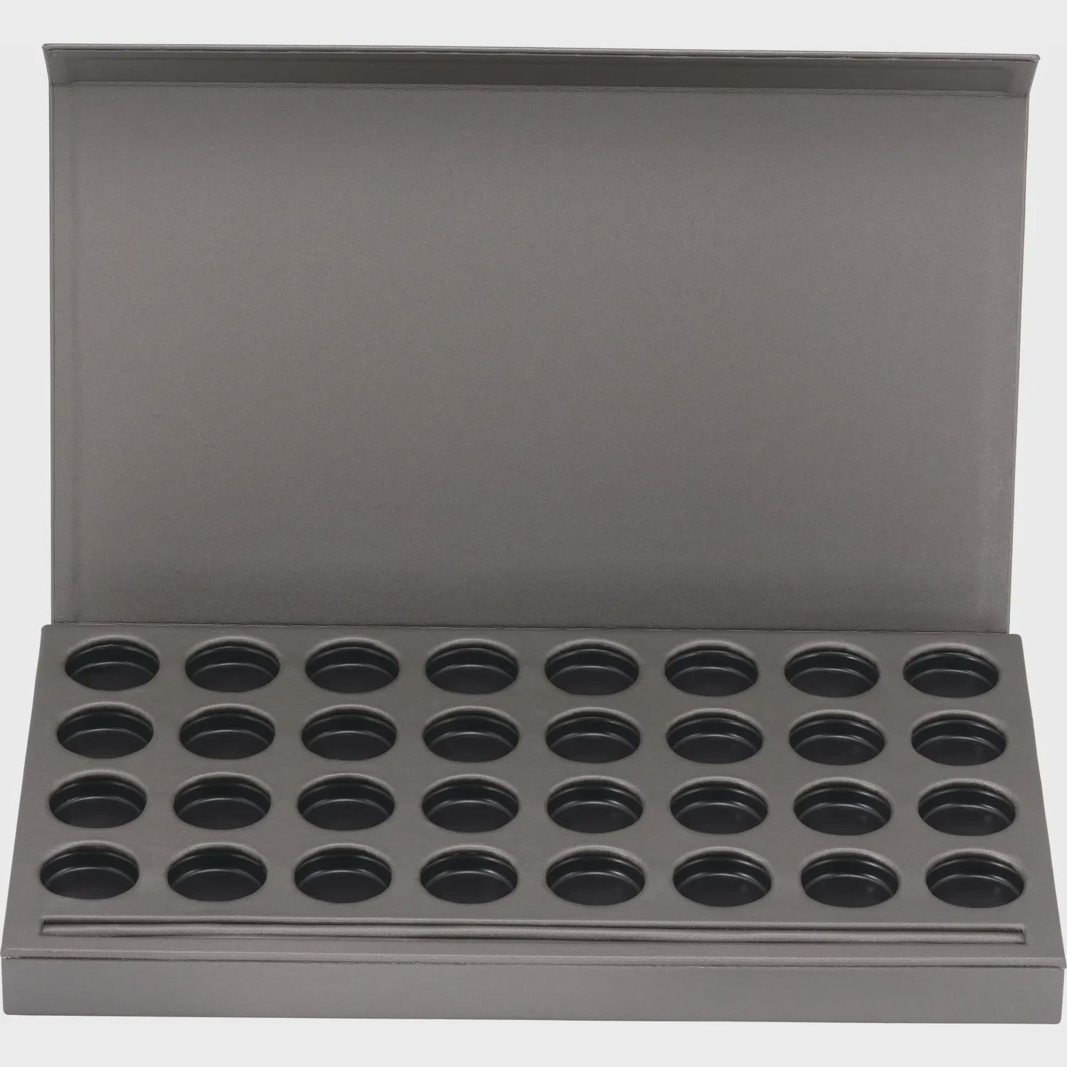 Palladium Shimmer Leatherette 32 Compartment Gemstone Jar Holder Display with Magnetic Flap Closure. Goes with item 100000-T