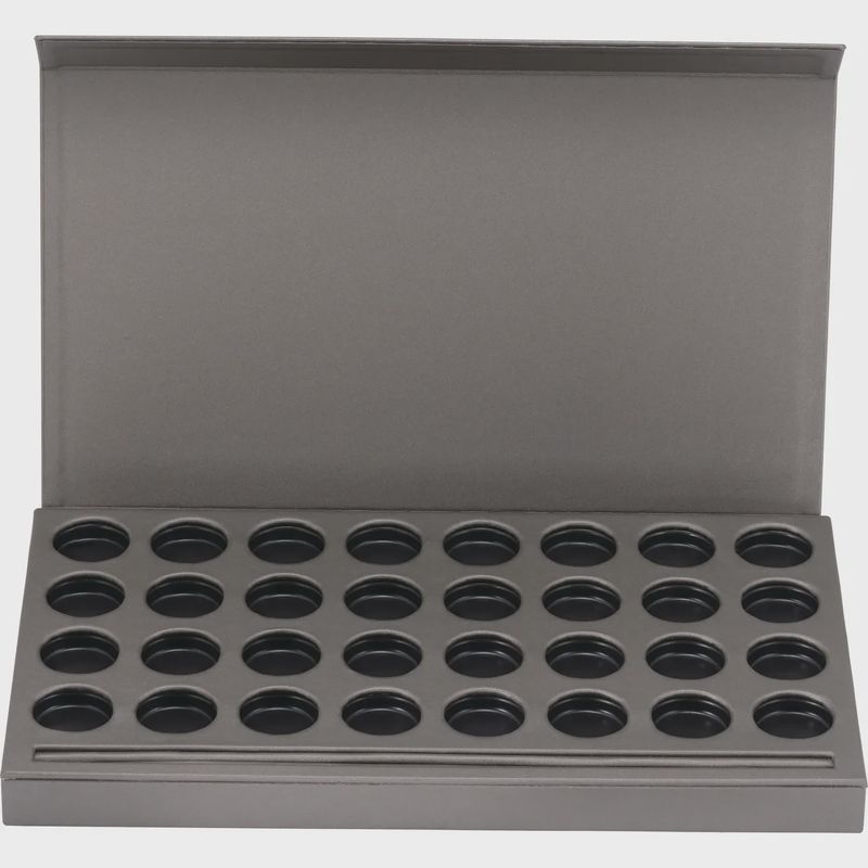 Palladium Shimmer Leatherette 32 Compartment Gemstone Jar Holder Display with Magnetic Flap Closure. Goes with item 100000-T