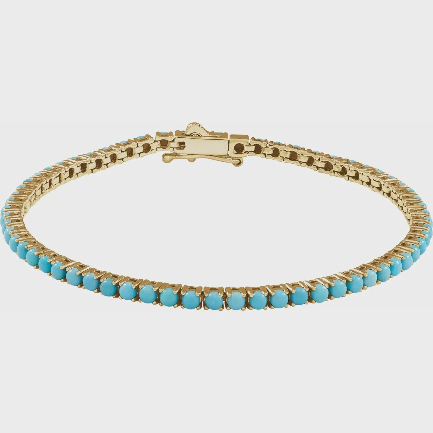 14K Yellow Natural Turquoise Line 7 1/4&quot; Bracelet