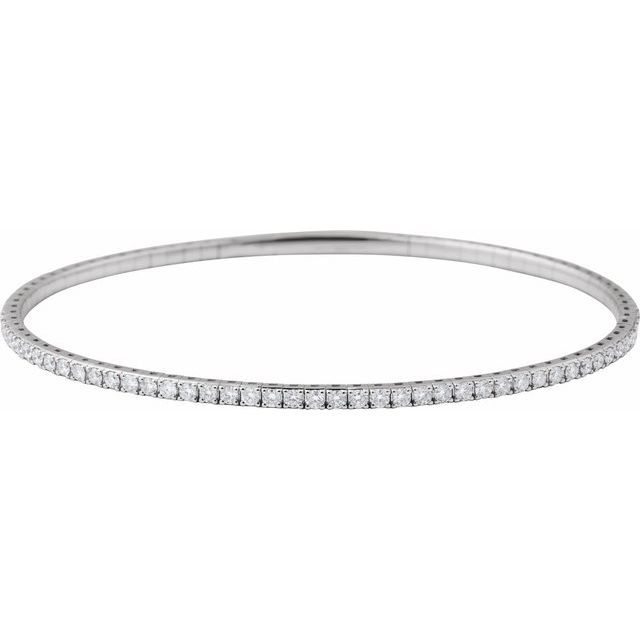 14K White 1 CTW Natural Diamond Flexible Bangle 7&quot; Bracelet