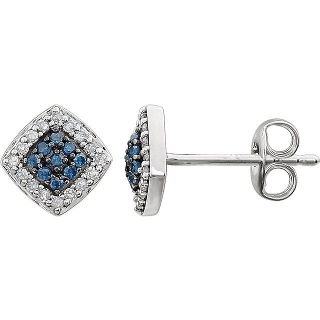 14K White 1/5 CTW Blue &amp; White Diamond Cluster Earrings