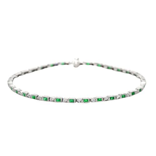 0.70 Total Carat Weight Emerald Bracelet, 18K White Gold Origin Zambia