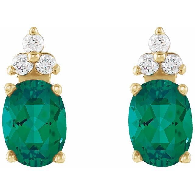 14K Yellow Natural Emerald &amp; .06 CTW Natural Diamond Earrings