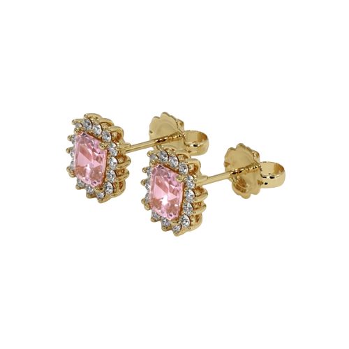 Padparadscha Sapphire Earrings - Cushion 1.06 Ct. - 14K Yellow Gold with ,28ctw VSI garde F diamond accents *This item is made to order