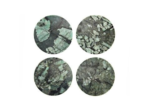 Bahia Brazilian Emerald in Matrix Round  appx. 85x5 mm set of 4 Due to natural variations in the material, shapes, sizes and shades may vary.Origin Madagascar​ treatment (O)