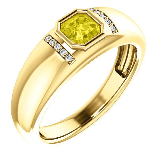 14K Yellow 5mm Yellow Sapphire Asscher cut Men&#39;s Ring size 9