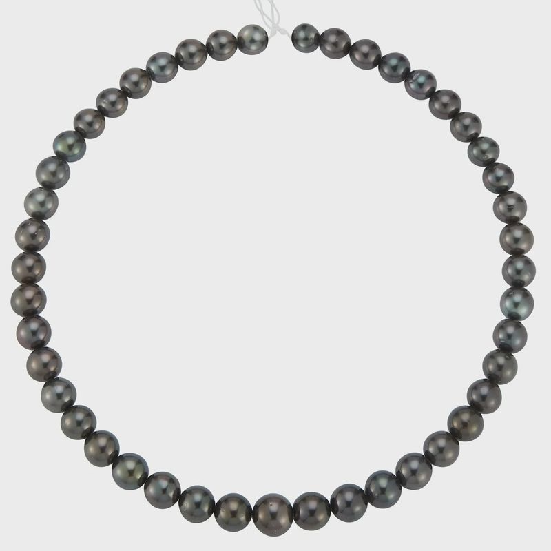 8-10 mm Round Graduated Unfinished AA Black Tahitian Cultured Pearl Strand (N)