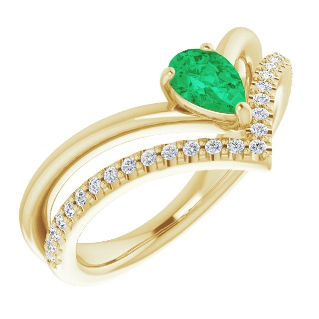 14K Yellow Natural Emerald &amp; 1/6 CTW Natural Diamond Ring