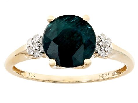 Grandidierite With White Diamond 10k Yellow Gold Ring 1.69ctw